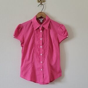 Vintage Lilly Pulitzer Pink Cap Sleeve Button Down Ruffle Front Shirt Size 6